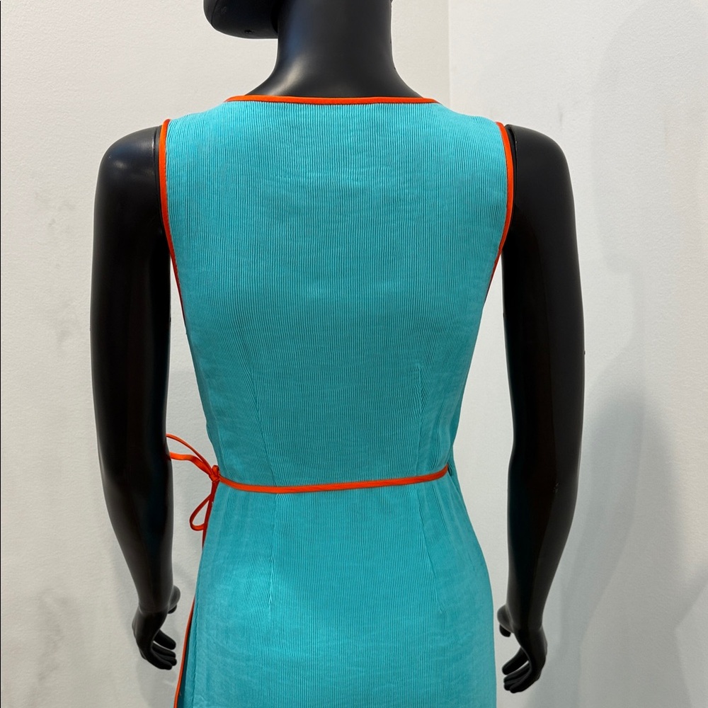 DIANE VON FURSTENBERG Turquoise Wrap Dress Orange Trim trending Luxury DVF 2 NEW - Picture 10 of 11